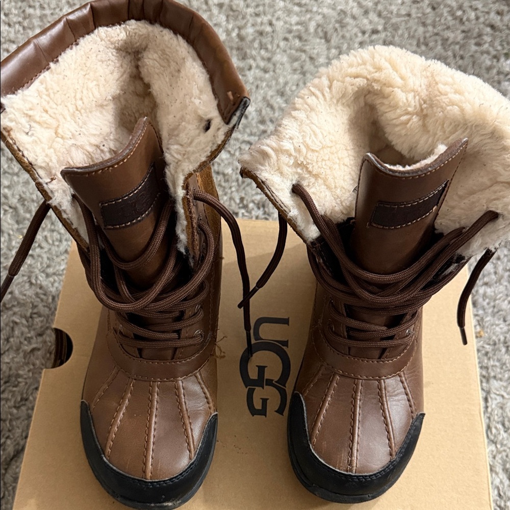 UGG Chocolate Leather Boots with Shearling